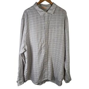 Tommy Bahama XXXL Linen‎ Shirt Mens Plaid Button Up Long Sleeve Casual